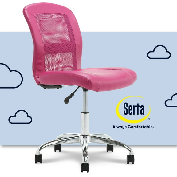 Serta Essentials Armless Task Chair, Faux Leather and Mesh, Pink