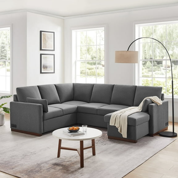 Serta Ellison Convertible Sectional sofa in Charcoal Fabric Upholstery