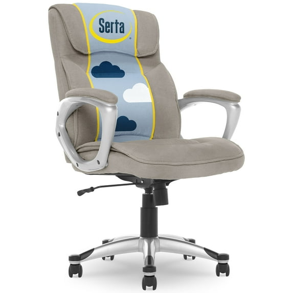 Serta Executive Office Chair, Ergonomic Computer Upholstered Chair with Layered Body Pillows, Contoured Lumbar Zone, Metallic-Finish Base, Gray