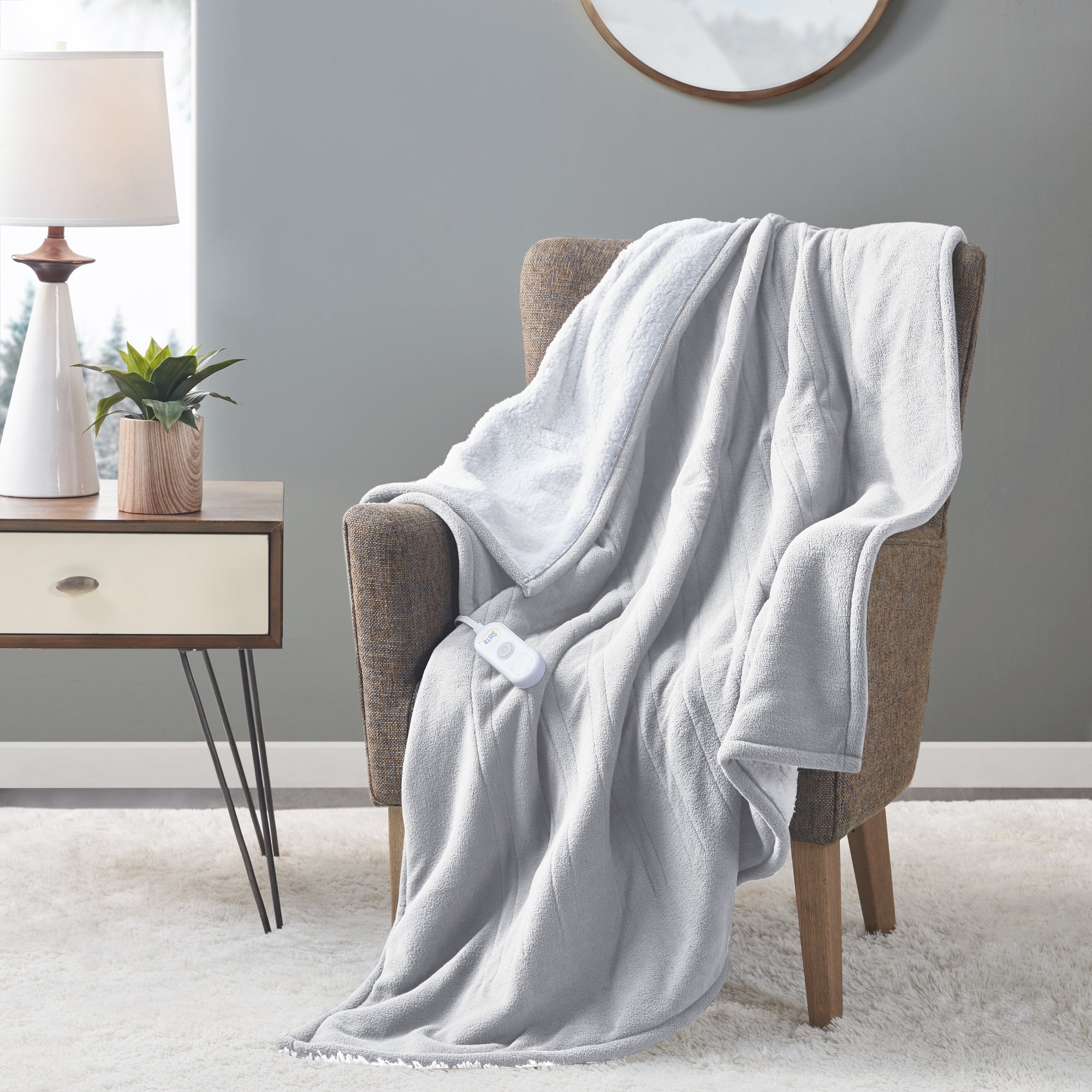 Serta Fleece to Sherpa Heated Throw, 50x60, Light Grey - Walmart.com