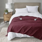Serta Full Fleece Ultra Soft Electric Throw Heated Blanket for Cold Winter Season Berry Red