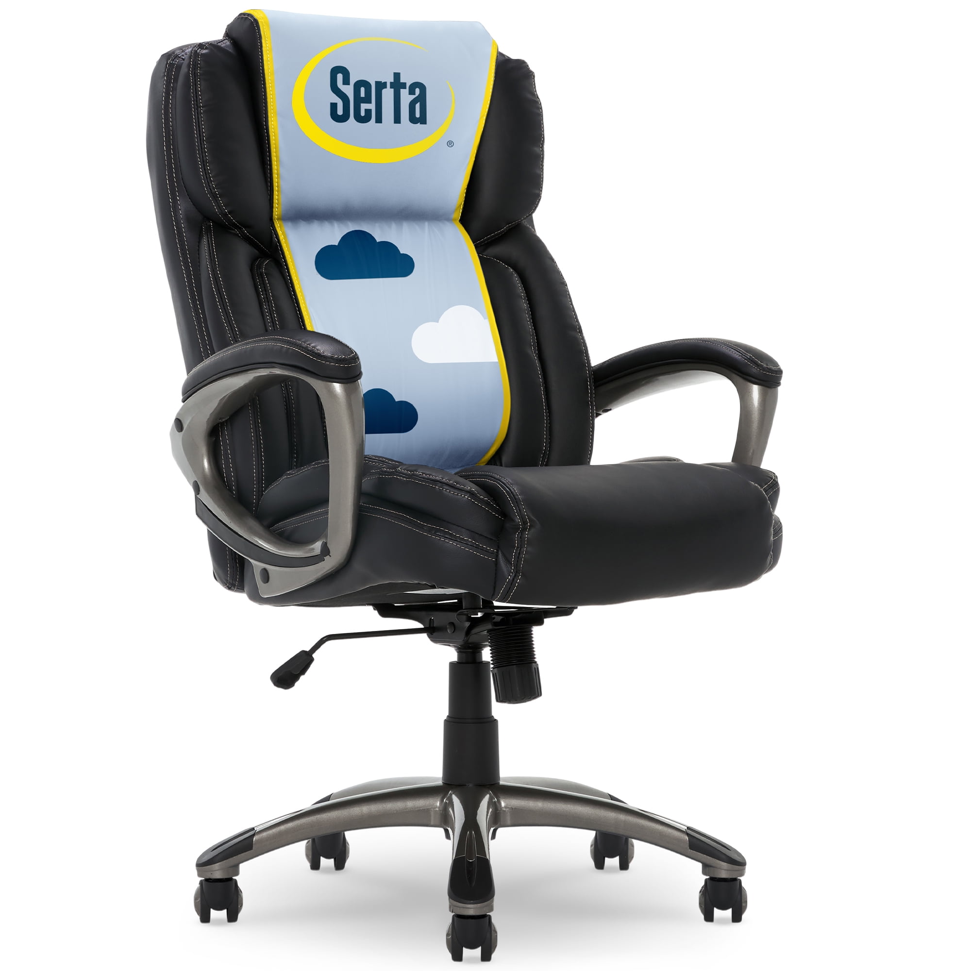 Black Leather Executive Swivel Office Chair with Fixed Arms