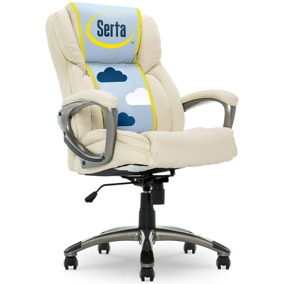 Serta Garret Executive Office Chair, Ergonomic Lumbar Support, Semi-Plush Cushion, Body Pillows, Ivory White