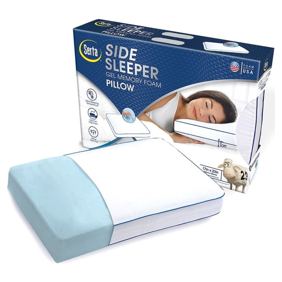Serta Gel Memory Foam Side Sleeper Pillow - High Loft, Cool Touch, Cradling Comfort (1 Count)