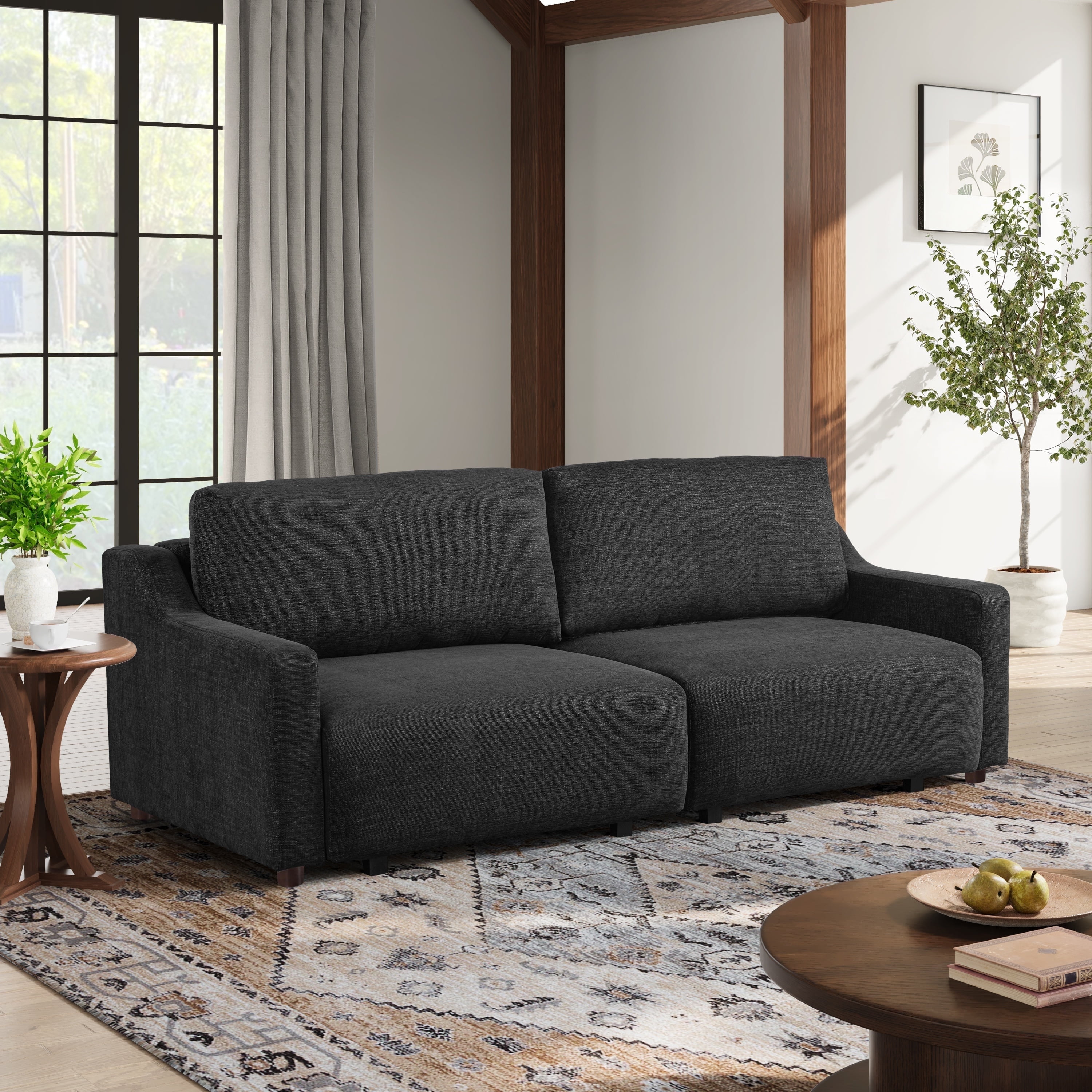 Serta Giles Modern Style Convertible Sofa, Black Chenille Fabric