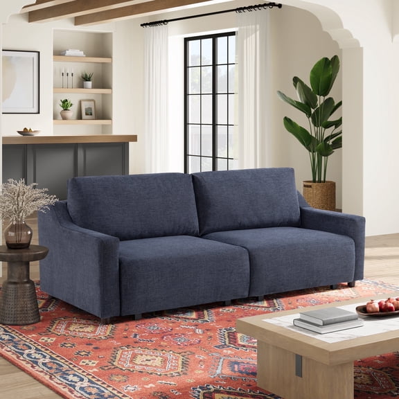 Serta Giles Modern Style Convertible Sofa, Navy Blue Chenille Fabric