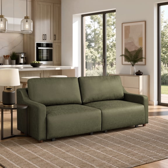 Serta Giles Modern Style Convertible Sofa, Olive Fabric