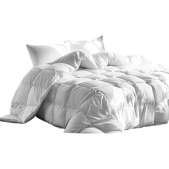 Serta Goose Feather Down Fiber Cotton Comforter Queen Size - 100% Cotton Duvet Insert - Hotel Luxury Hypoallergenic Bedding Comforter Light Warmth 90 x 90 Inch White