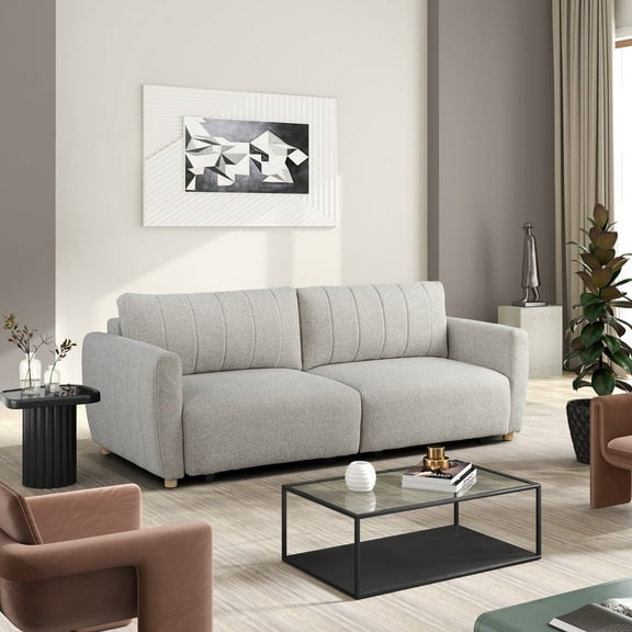 Serta Grant Scandinavian Convertible Sofa with Queen Size Sleeper, Pebble Boucle Fabric