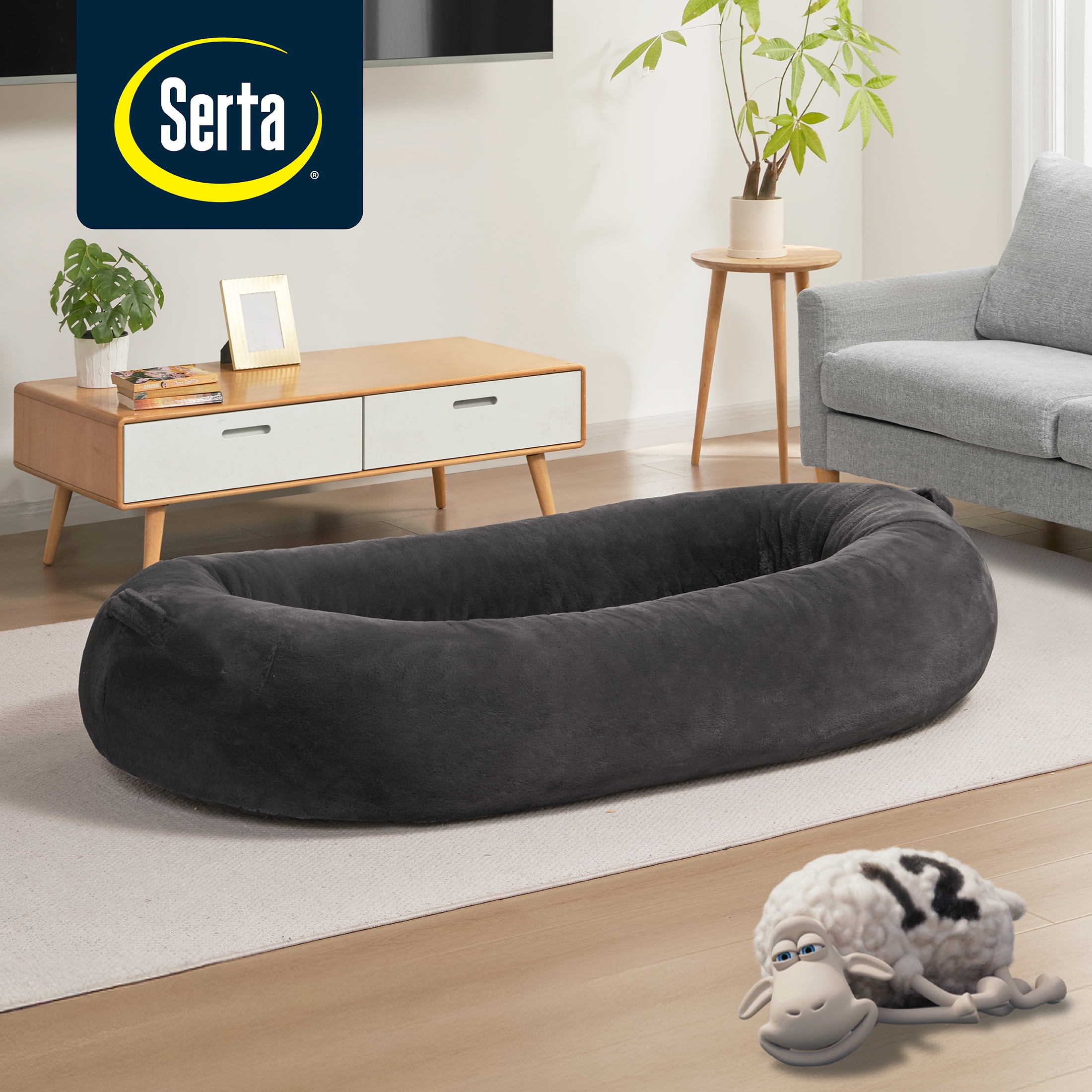 Serta Halo Lounger Charcoal Foam Filled Human Dog Bed Bean Bag Chair