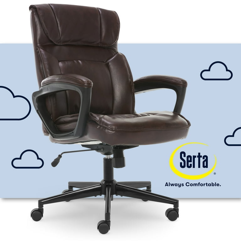 Serta Hannah High Back Office Task Chair Bonded Leather Adjustable 250 lb. Capacity Brown with Computer Wheels Walmart