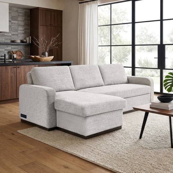 Serta Hayden Convertible Sectional Sofa, Ivory Woven Fabric