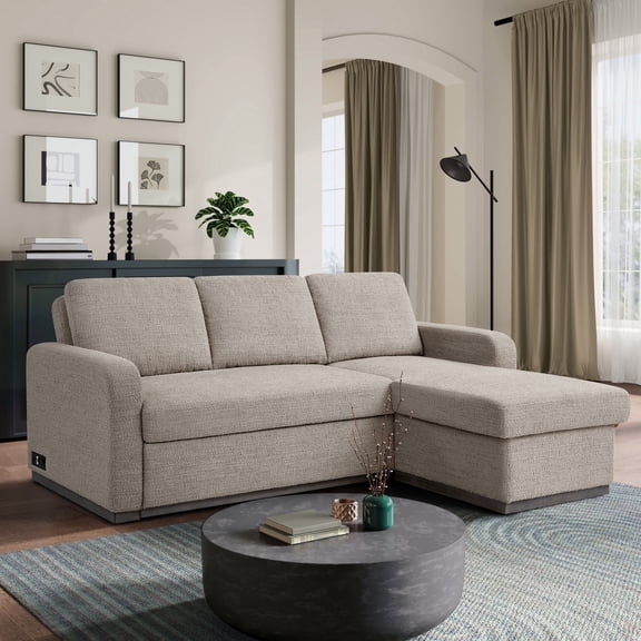 Serta Hayden Convertible Sectional Sofa, Taupe Woven Fabric