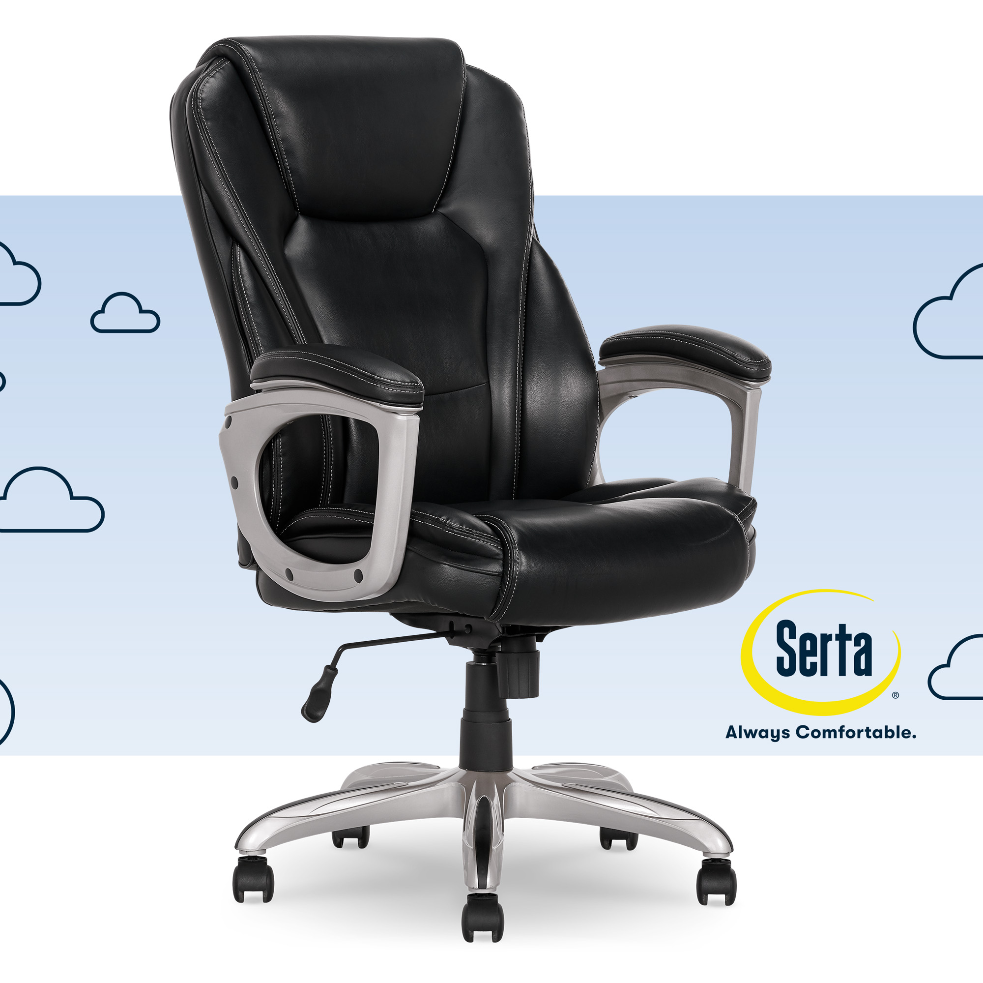 Serta Heavy-Duty Bonded Leather Commercial Office Chair with Memory Foam, 350 lb capacity, Black - image 1 of 9