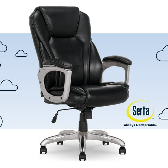 Serta Heavy-Duty Bonded Leather Commercial Office Chair with Memory Foam, 350 lb capacity, Black
