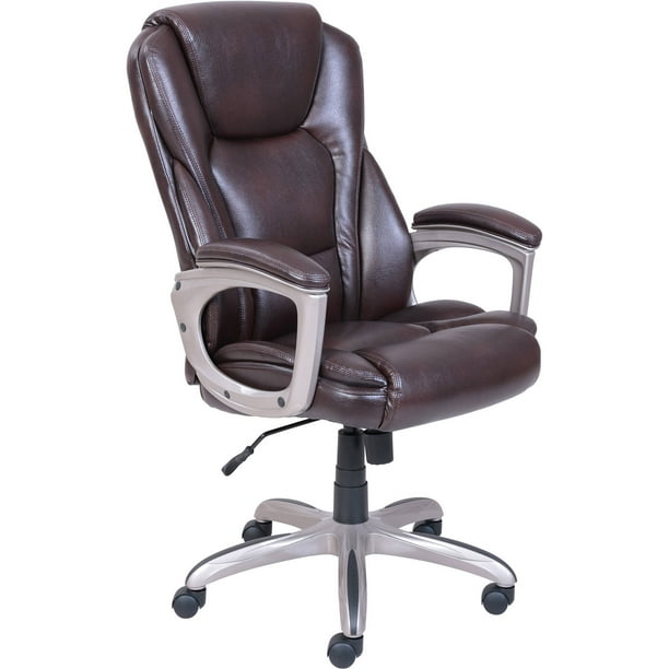 Serta Heavy Duty Bonded Leather Commercial Office Chair with Memory Foam 350 lb capacity Brown Walmart Business Supplies