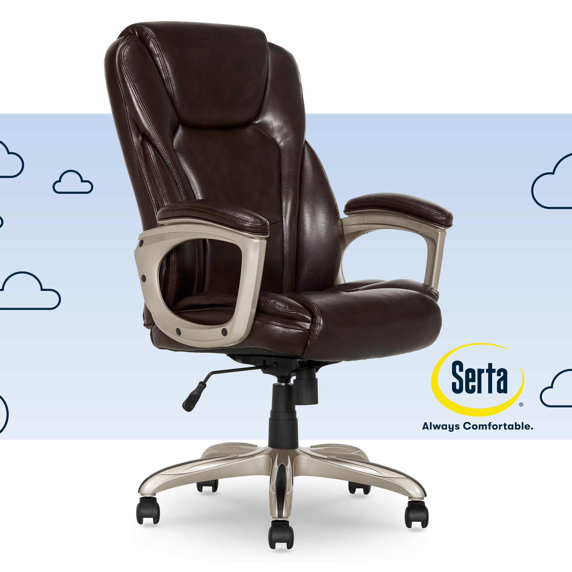 Serta Heavy-Duty Bonded Leather Commercial Office Chair with Memory Foam, 350 lb capacity, Brown - image 1 of 8