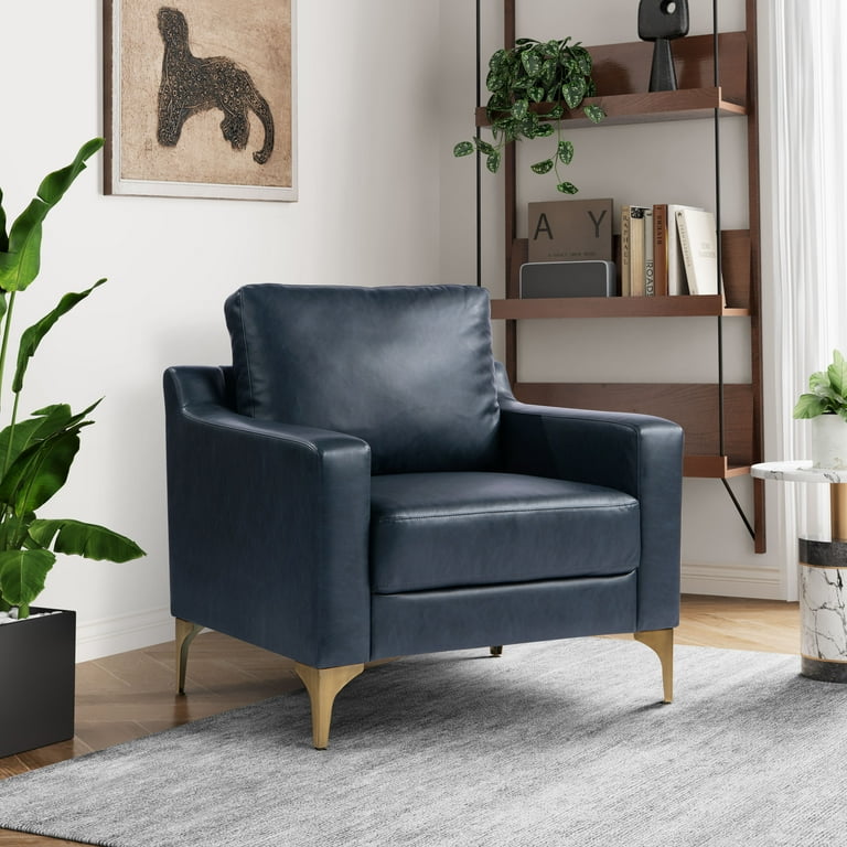 Serta Hemsworth Mid-Century Modern Armchair, Navy Blue Faux