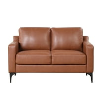 Serta Hemsworth Mid-Century Modern Style 2 Seater Indoor Loveseat, Brown Faux Leather