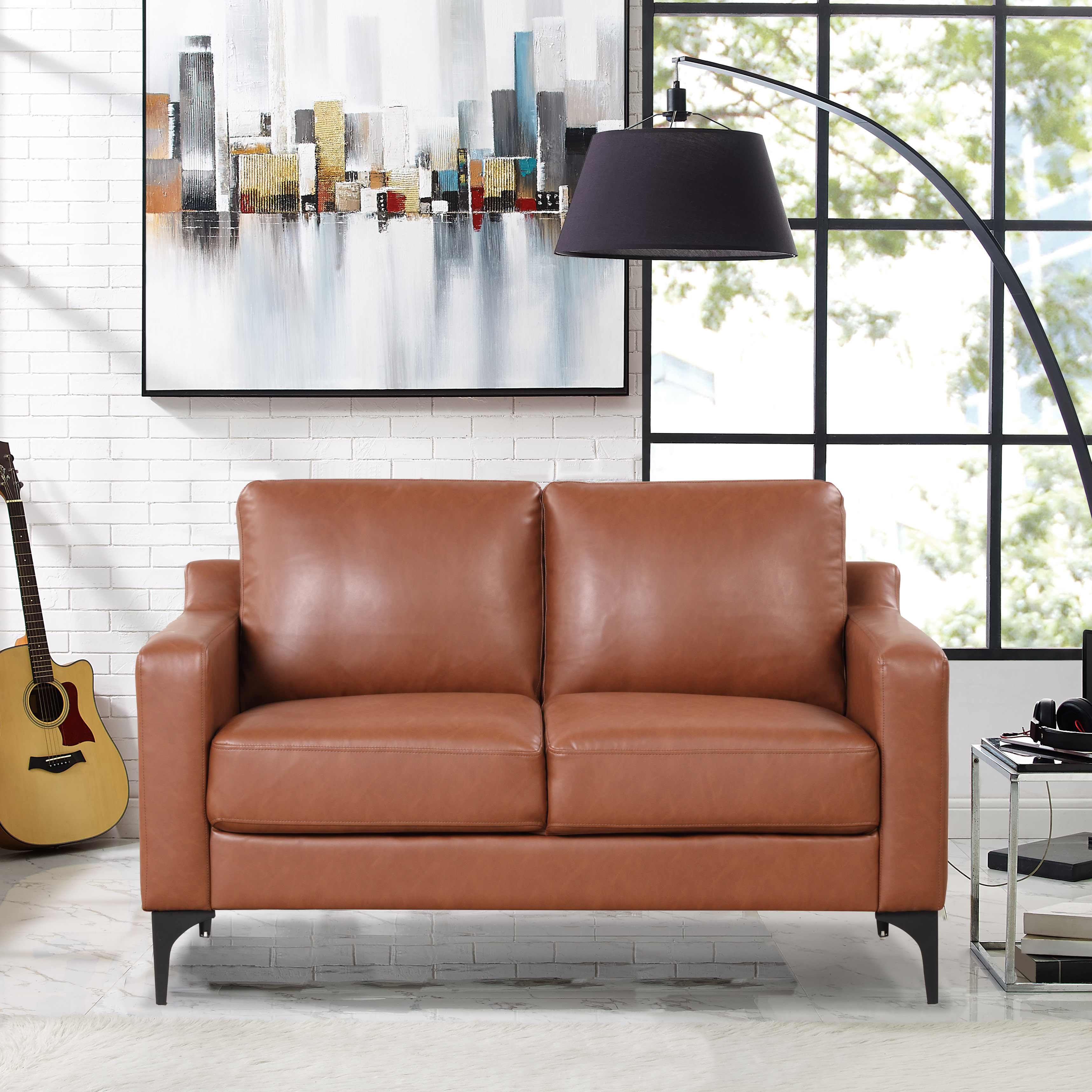 DHP Bryanna Loveseat 2 Seater Sofa , Camel Faux Leather - Walmart.com