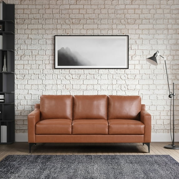 Serta Hemsworth Mid-Century Modern Style Sofa, Brown Faux Leather