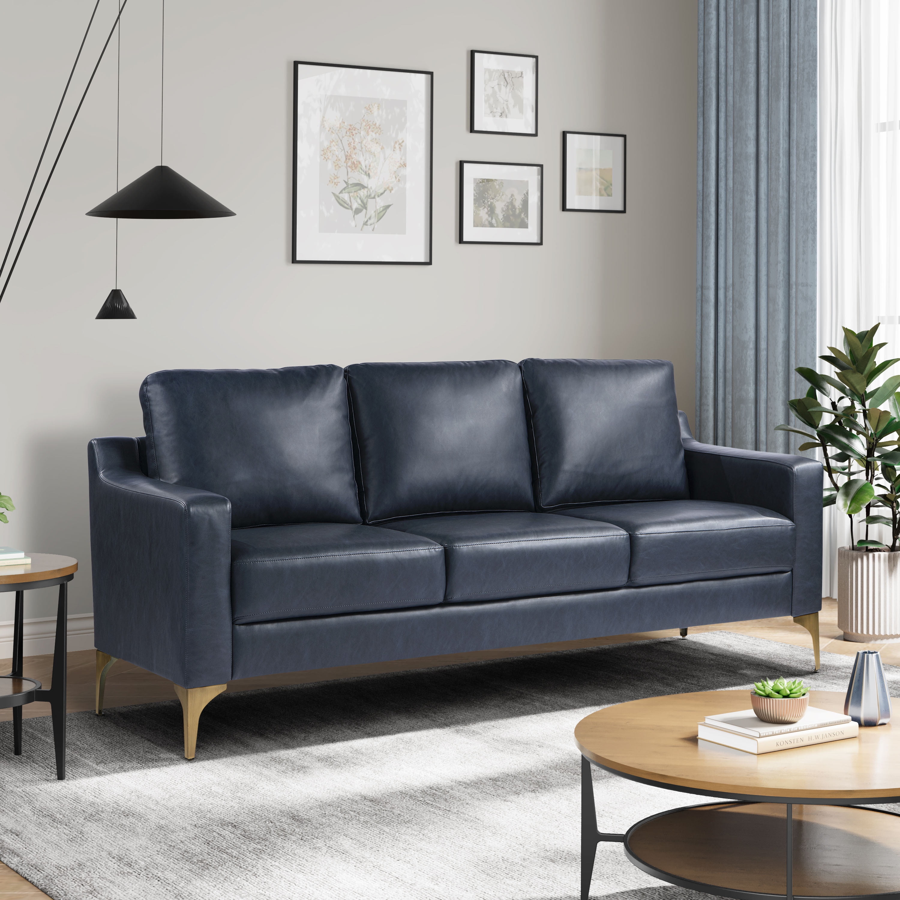 Navy leather lounge sale
