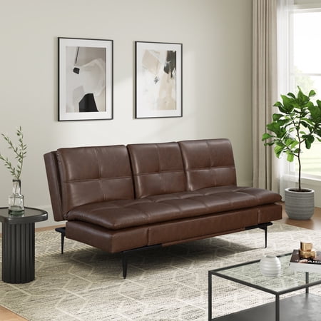 Serta Lambeth Convertible Sofa in Brown Faux Leather Upholstery