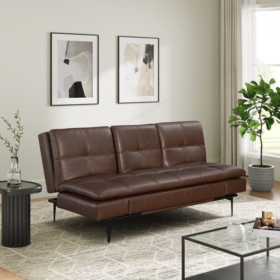 Serta Lambeth Convertible Sofa in Brown Faux Leather Upholstery