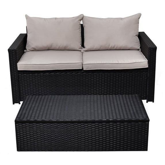 Serta Laguna Brown Wicker Outdoor Patio Furniture Collection Storage Sofa & Coffee Table Set Black Wicker