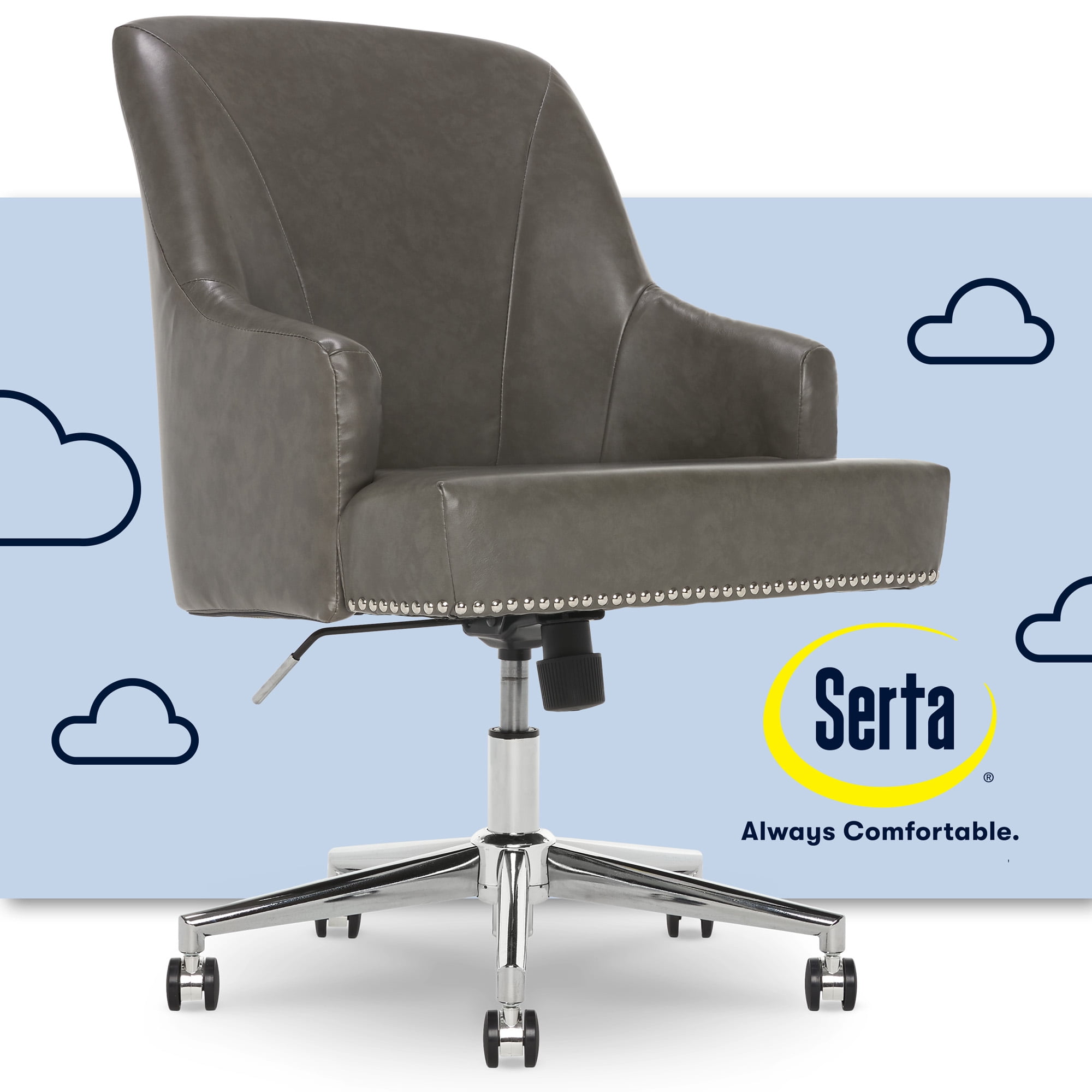Serta Leighton Home Bonded Leather Mid Back Office Chair GrayChrome - Office  Depot