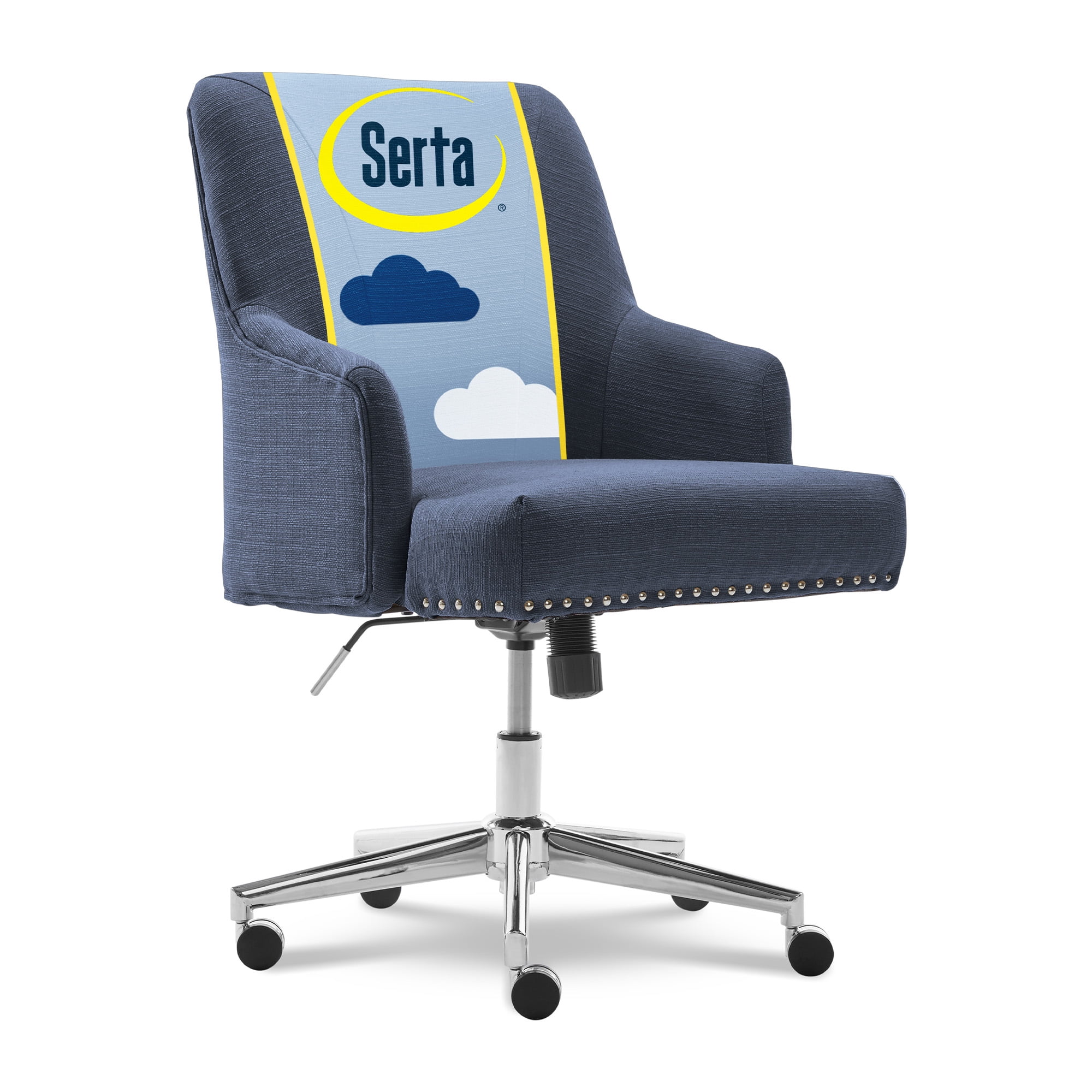 Blue Fabric Modern Swivel Home Office Chair with Fixed Arms