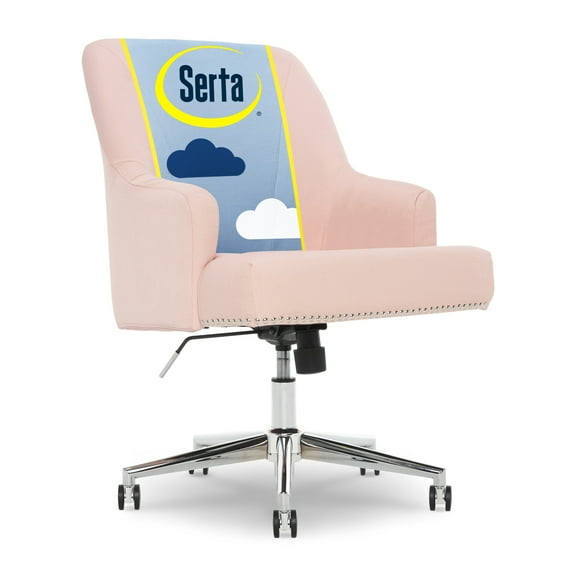 Serta Leighton Home Office Desk Chair Chrome Nailheads Twill Fabric Blush Pink