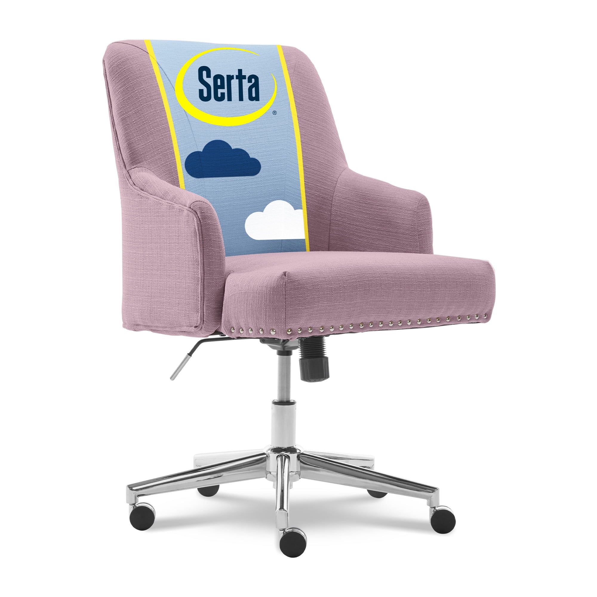 Lilac Fabric Memory Foam Swivel Home Office Chair with Fixed Arms