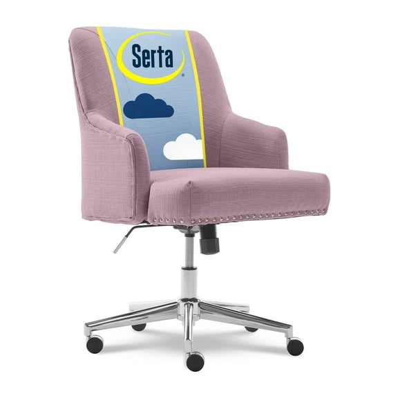 Serta Leighton Home Office Desk Chair Chrome Nailheads Twill Fabric Lilac Purple