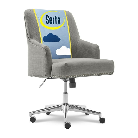 Serta Leighton Home Office Desk Chair Chrome Nailheads Twill Fabric Medium Gray