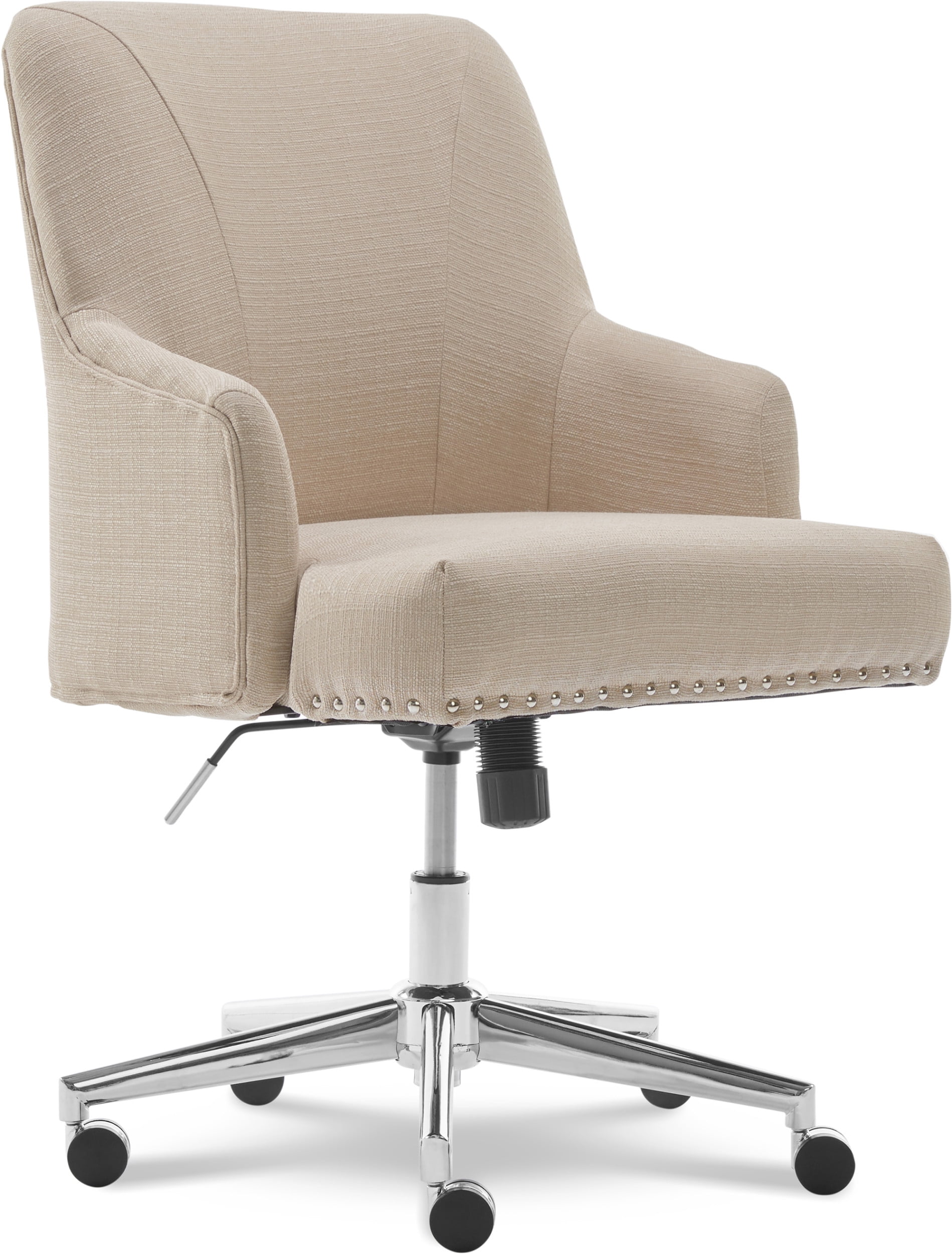 Stoneware Beige Twill Fabric Swivel Office Chair with Fixed Arms