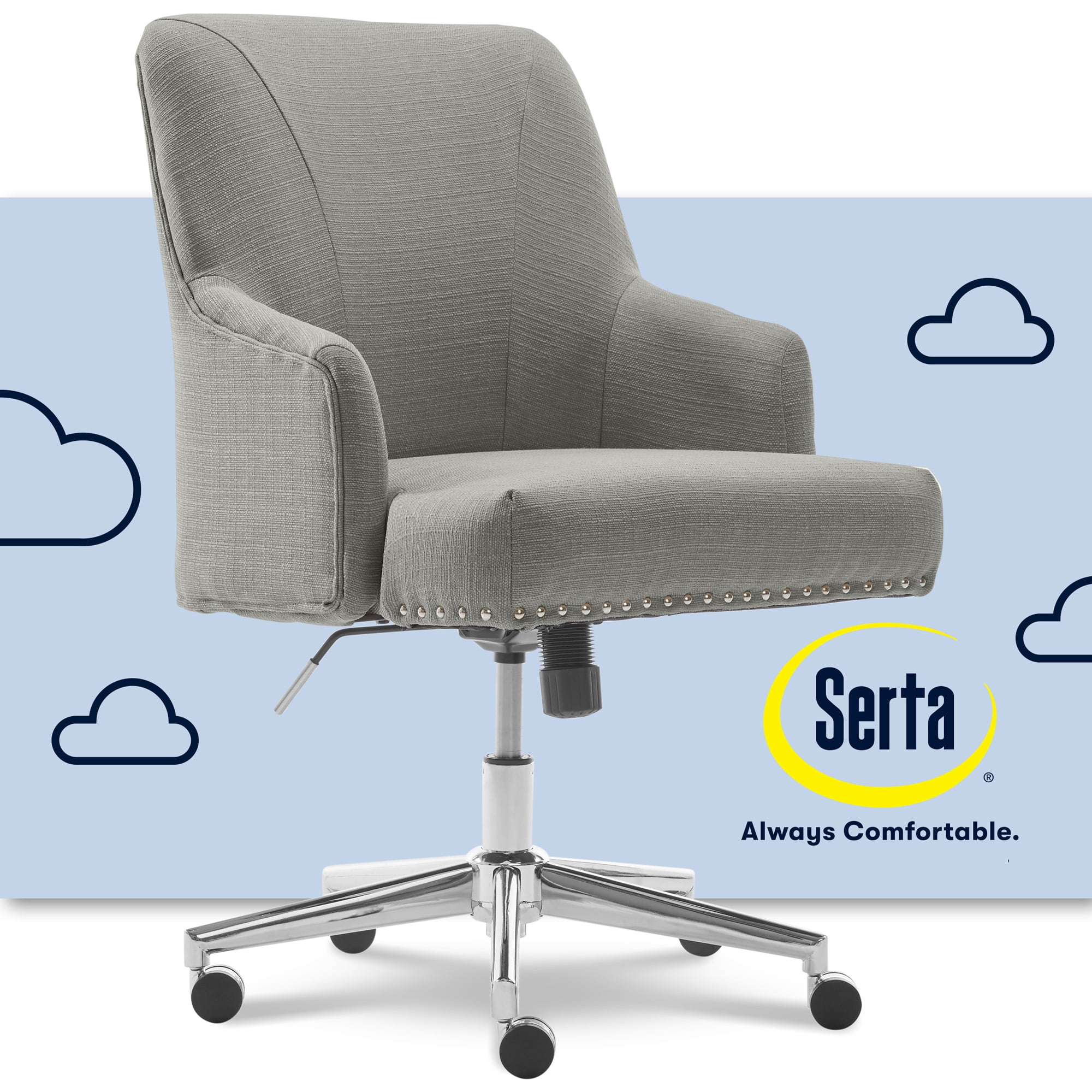 Leighton Medium Gray Fabric Swivel Home Office Chair with Memory Foam