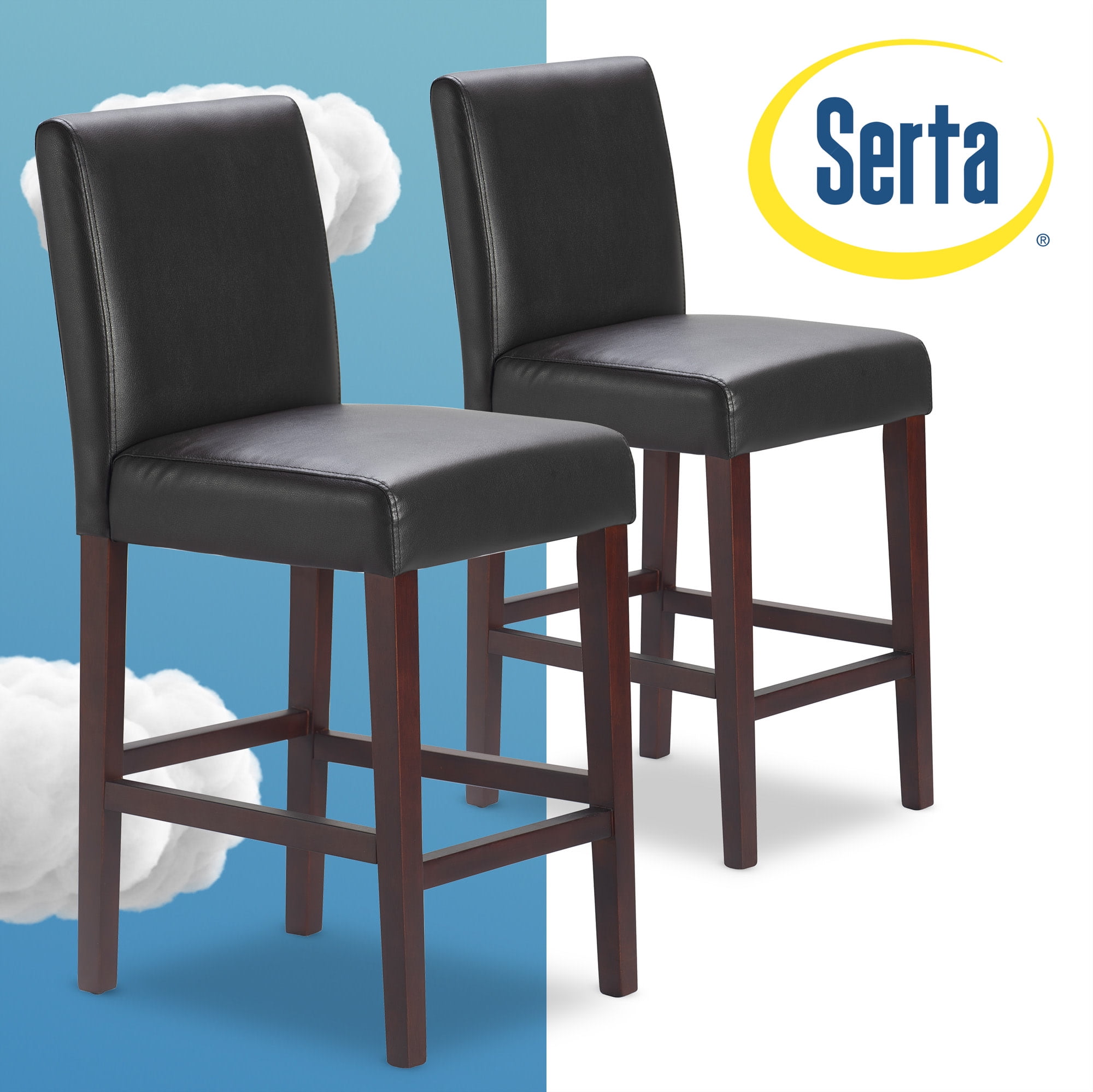 Serta Liam 25.5" Leather Counter Stool Set of 2 Chocolate Dark Brown