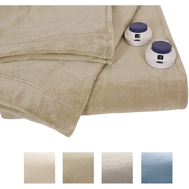Serta Low Volt Luxe Plush Electric Heated Warming Blanket King Pearl