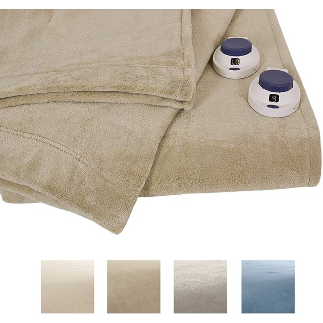 Serta Low Volt Luxe Plush Electric Heated Warming Blanket Queen Pearl