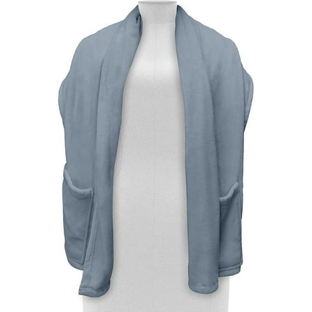 Serta Luxe Electric Heated Warming Cuddler Wrap with Pockets Sapphire