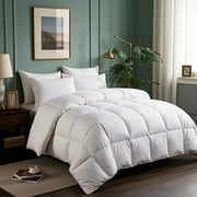 Serta Luxurious Goose Feathers Down Fiber Comforter, Twin Size, All Season Warmth, White