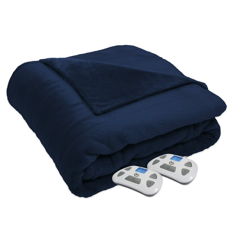 Serta Luxury Plush Electric Heated Blanket Queen Blue Walmart