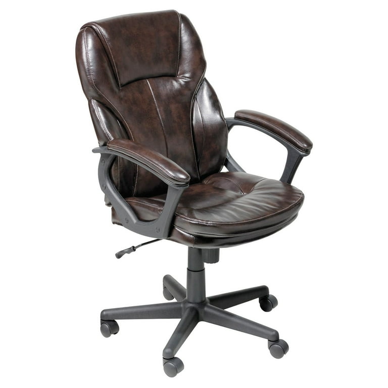 Better Homes and Gardens Executive Mid-Back Manager's Office Chair with Arms Brown Bonded Leather