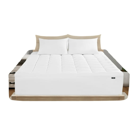 Serta Memory Flex Mattress Topper with 2 In Down Alternative Pillow Top Gusset, King, White