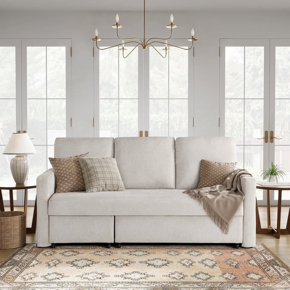 Serta Mia Modern Convertible Sofa, Ivory Woven Fabric