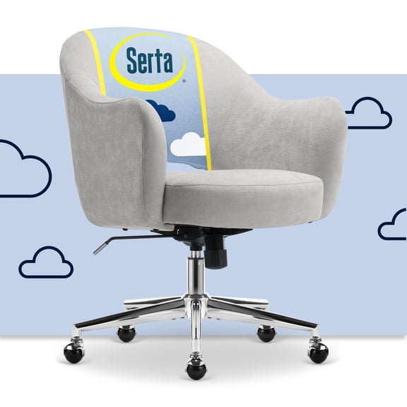 Serta Mia Modern Office Chair Velvet Upholstered Silver Metal Base Light Gray