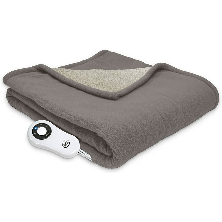 Serta MicroFleece Sherpa Electric Heated Warming Throw Blanket Beige Walmart