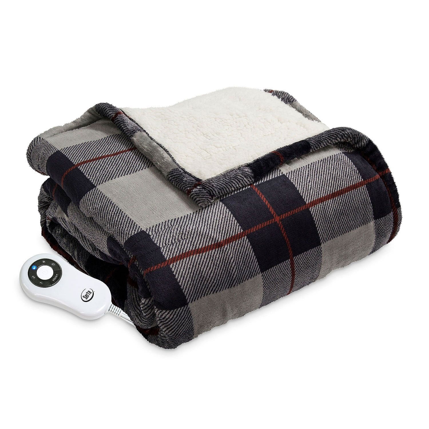 Serta Microplush Electric Heated Warming Throw Blanket Grey Plaid - Walmart .com