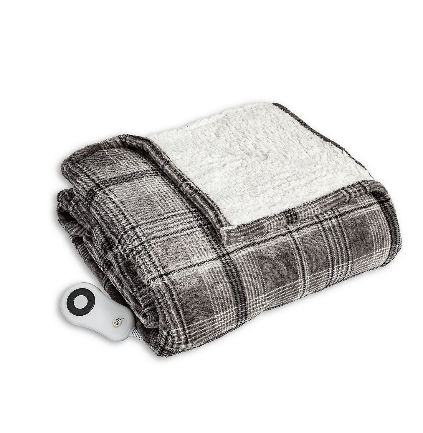 Serta Microplush Electric Heated Warming Throw Blanket Silver Plaid